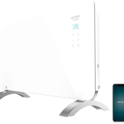 Cecotec Electric Radiator Low Consumption Ready Warm 6700 Crystal Connection, Wifi, 1500 W, Adjustable Thermostat, Timer, Stand Stand, Overheat Protection, White